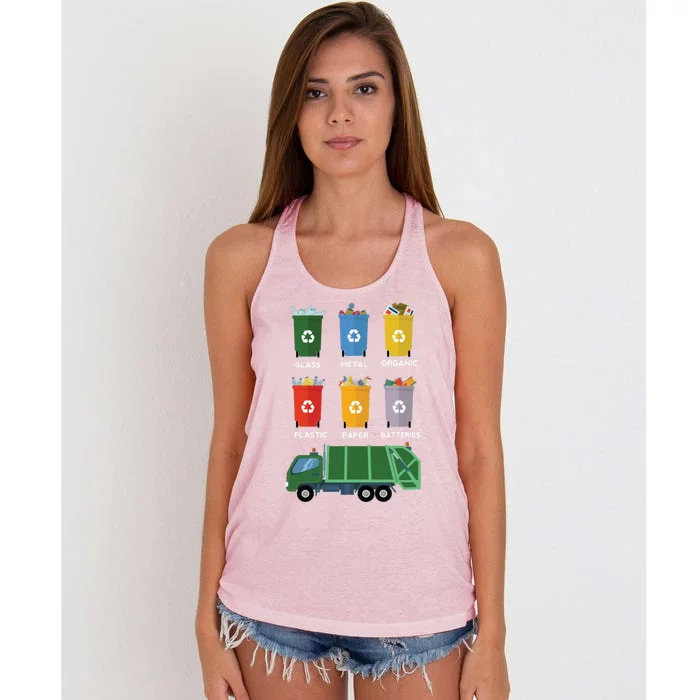 Recycle Bin Garbage Day Waste Aget Garbage Truck Cute Gift Women's Knotted Racerback Tank