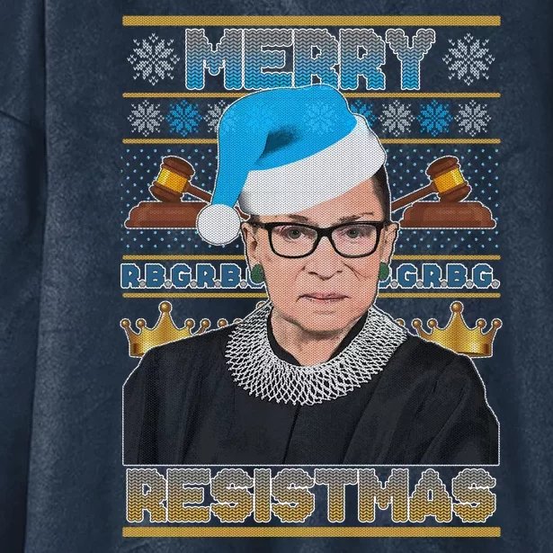 Ruth Bader Ginsburg RBG Merry Resistmas Ugly Christmas Sweater Hooded Wearable Blanket