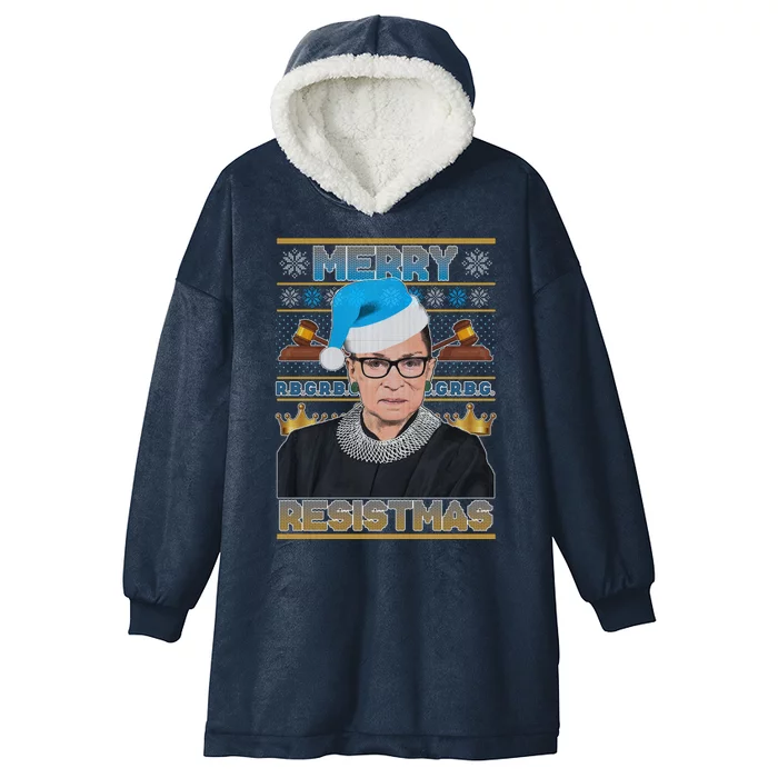 Ruth Bader Ginsburg RBG Merry Resistmas Ugly Christmas Sweater Hooded Wearable Blanket