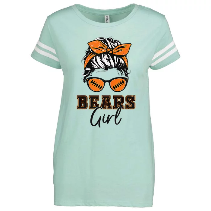 Retro Bears Girl Messy Bun Sports Fan Team Spirit Enza Ladies Jersey Football T-Shirt