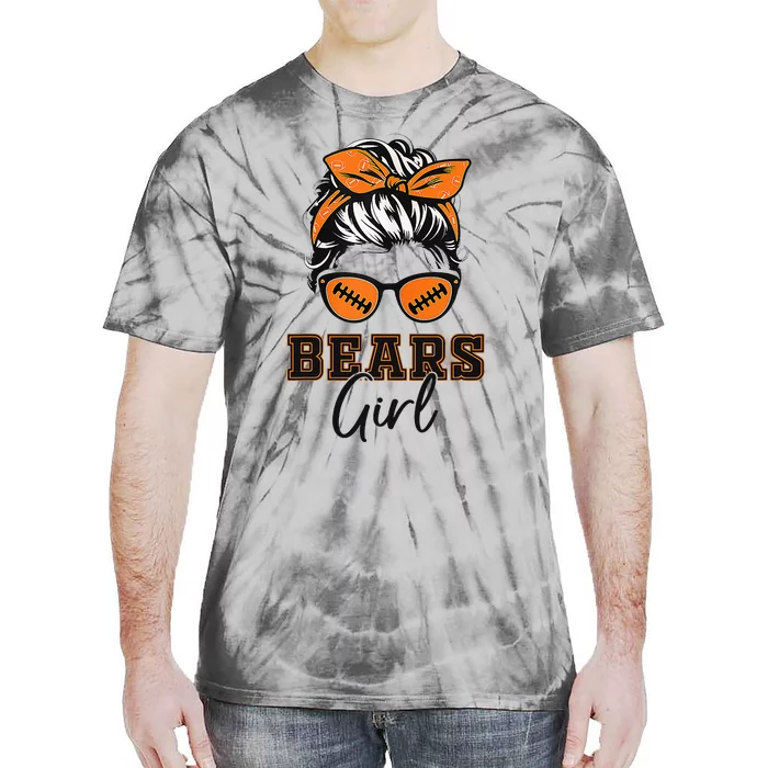 Retro Bears Girl Messy Bun Sports Fan Team Spirit Tie-Dye T-Shirt