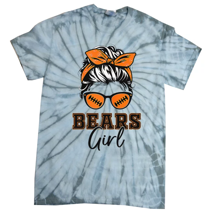 Retro Bears Girl Messy Bun Sports Fan Team Spirit Tie-Dye T-Shirt