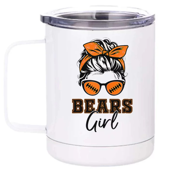 Retro Bears Girl Messy Bun Sports Fan Team Spirit Front & Back 12oz Stainless Steel Tumbler Cup