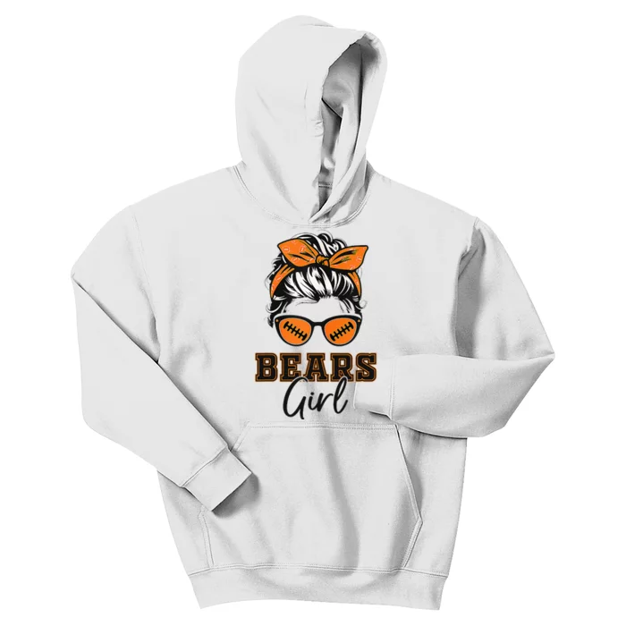 Retro Bears Girl Messy Bun Sports Fan Team Spirit Kids Hoodie