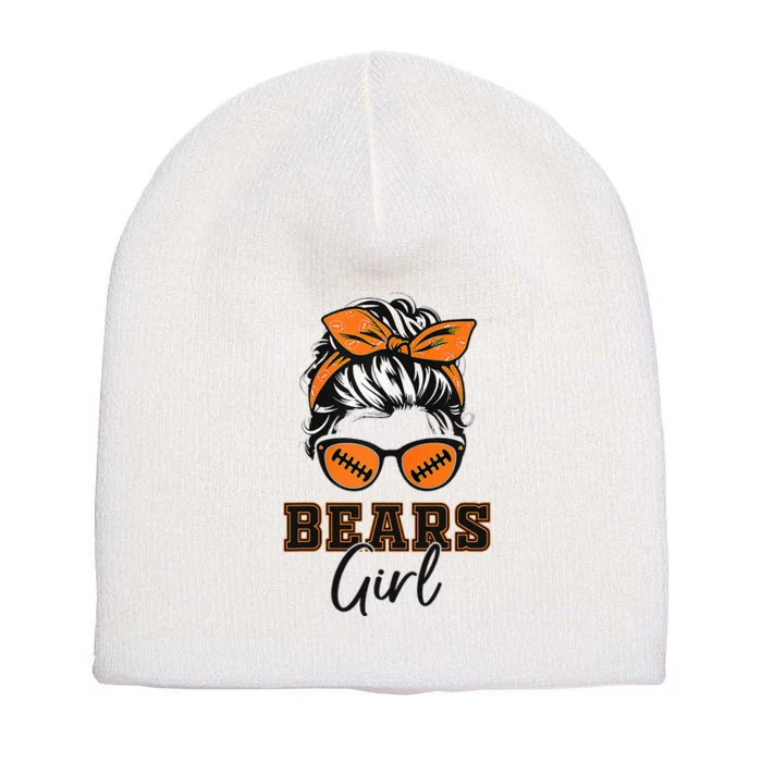 Retro Bears Girl Messy Bun Sports Fan Team Spirit Short Acrylic Beanie