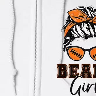 Retro Bears Girl Messy Bun Sports Fan Team Spirit Full Zip Hoodie