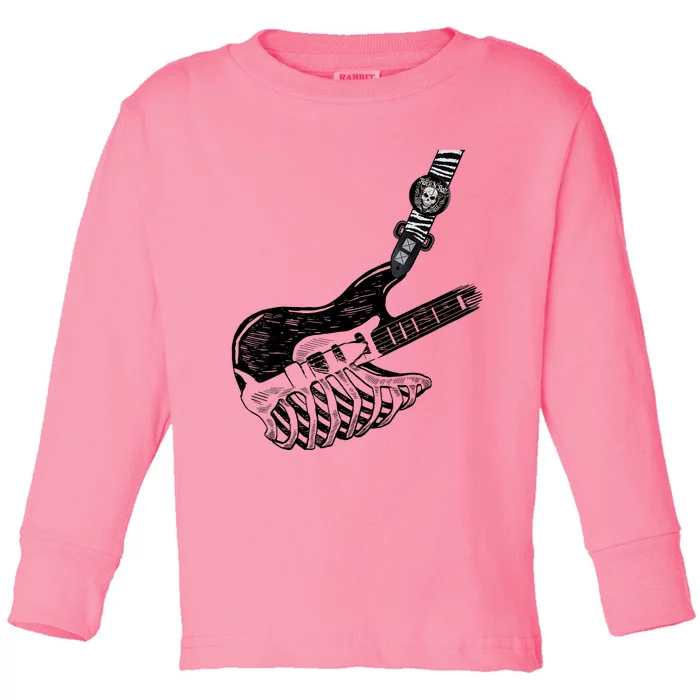 Rock Bass Guitar Skull Rock Guitarist Bass Player Musician Toddler Long Sleeve Shirt