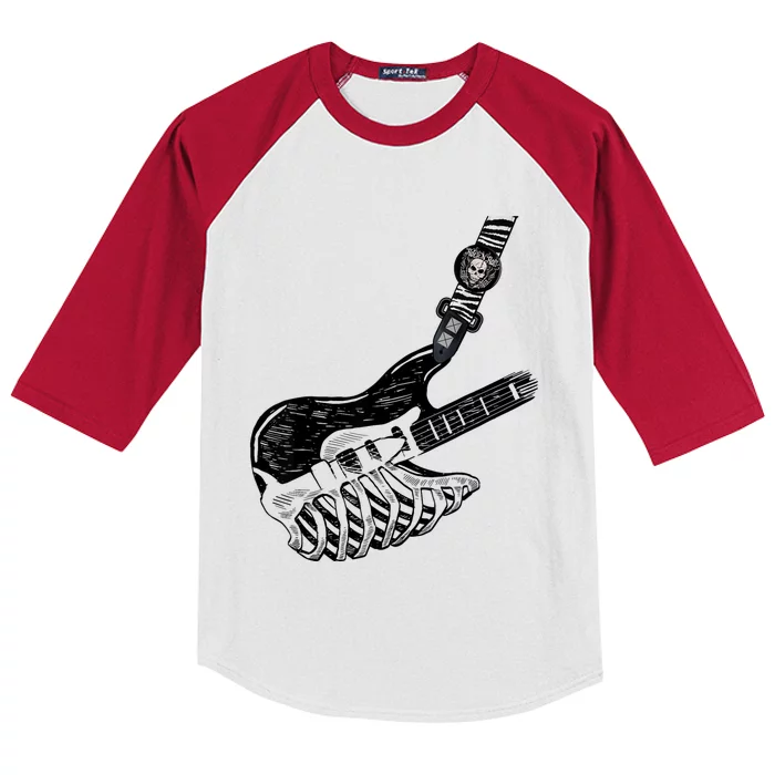 Rock Bass Guitar Skull Rock Guitarist Bass Player Musician Kids Colorblock Raglan Jersey