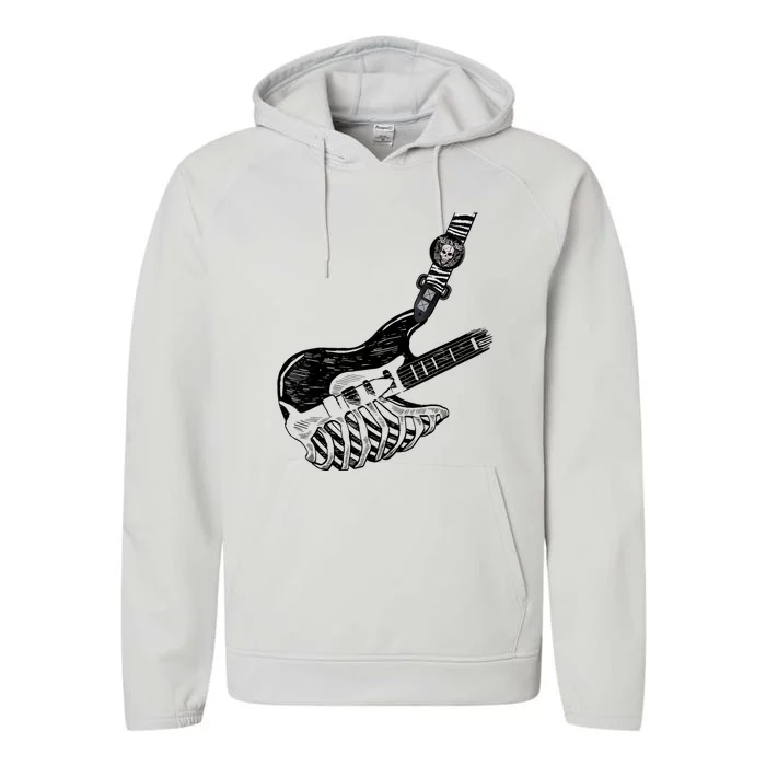 Rock Bass Guitar Skull Rock Guitarist Bass Player Musician Performance Fleece Hoodie