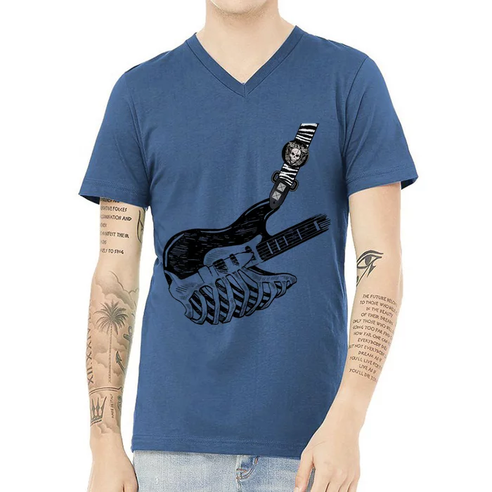 Rock Bass Guitar Skull Rock Guitarist Bass Player Musician V-Neck T-Shirt