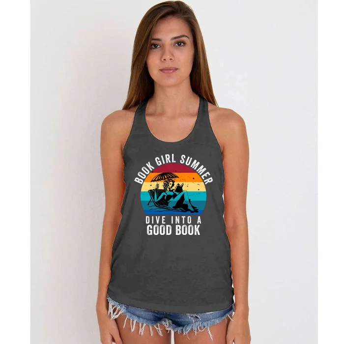 Relaxing Book Girl Summer Beach Vibes | Perfect For Reading Lovers Women's Knotted Racerback Tank