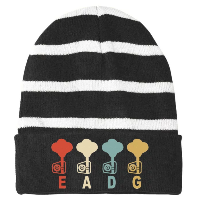 Retro Bass Guitar Player EADG Vintage Guitarist Musician Striped Beanie with Solid Band