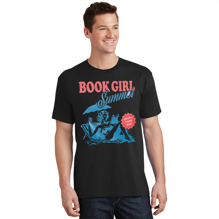 Retro Book Girl Summer Bookish Vacation Funny Reader T-Shirt