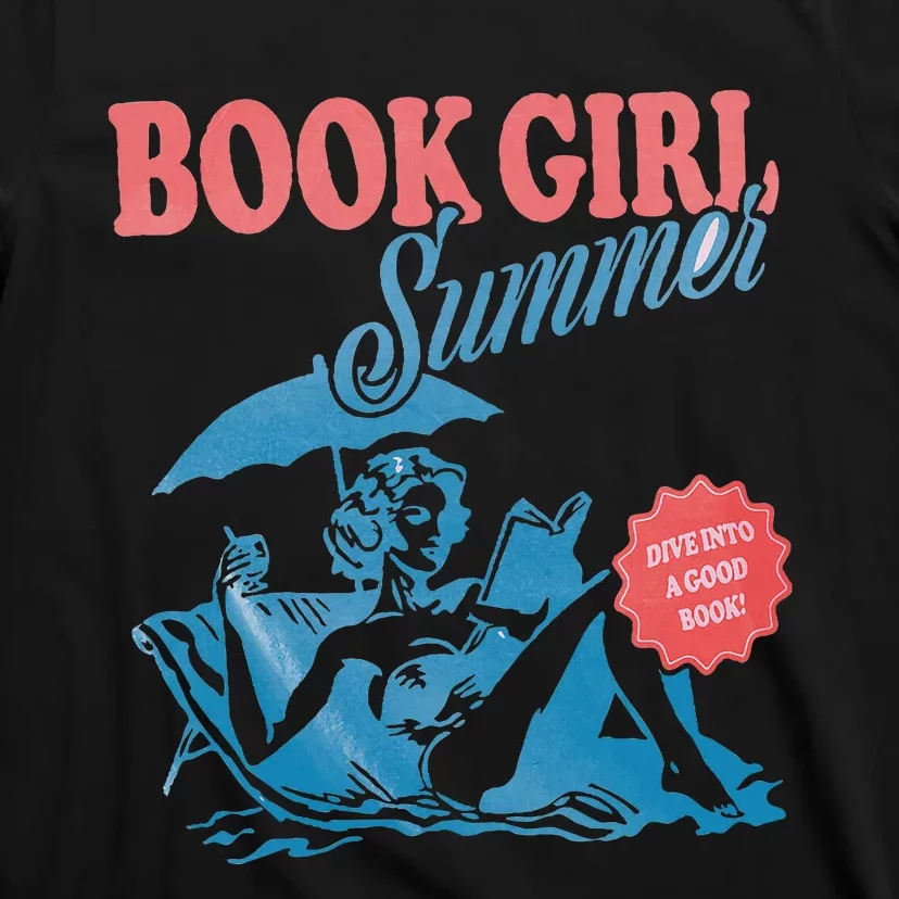 Retro Book Girl Summer Bookish Vacation Funny Reader T-Shirt