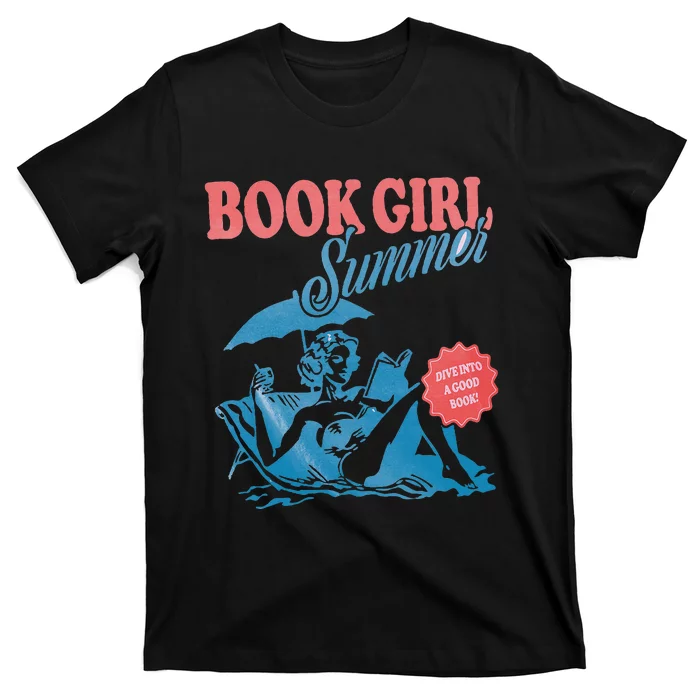 Retro Book Girl Summer Bookish Vacation Funny Reader T-Shirt