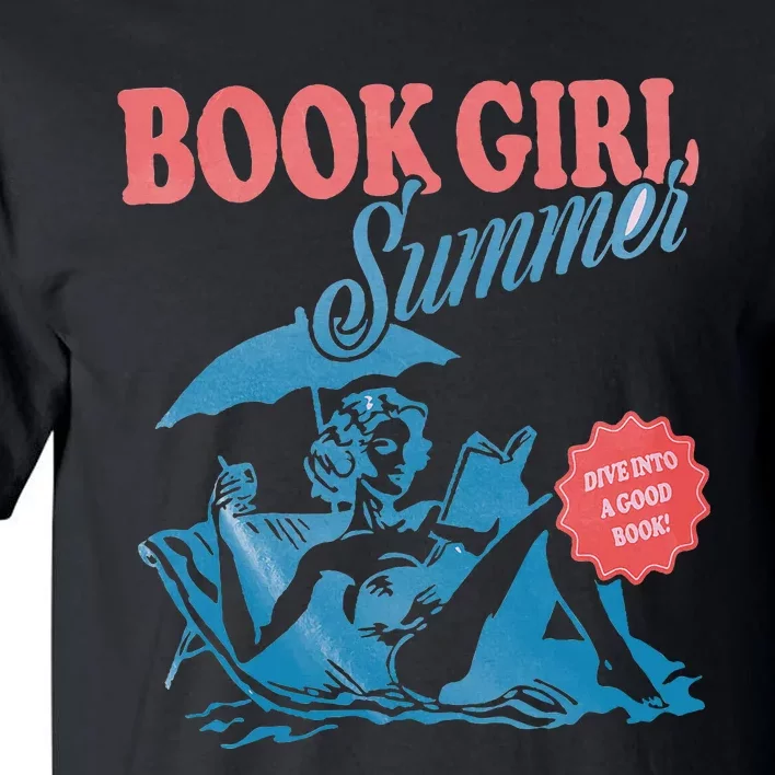 Retro Book Girl Summer Bookish Vacation Funny Reader Tall T-Shirt