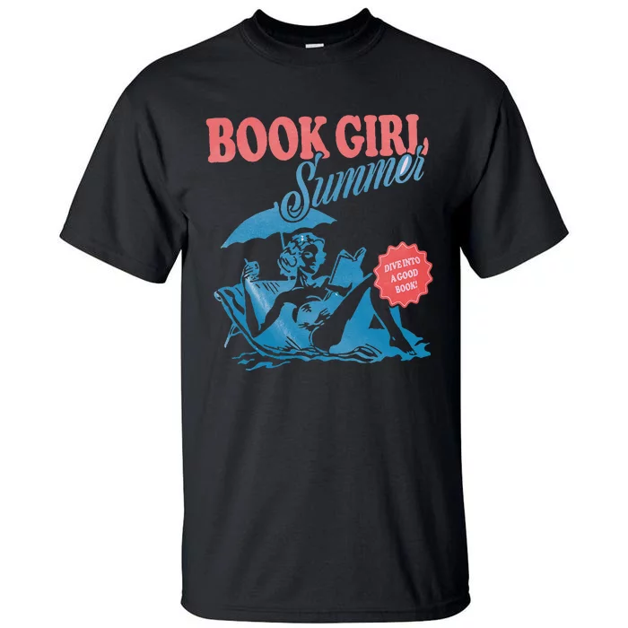 Retro Book Girl Summer Bookish Vacation Funny Reader Tall T-Shirt