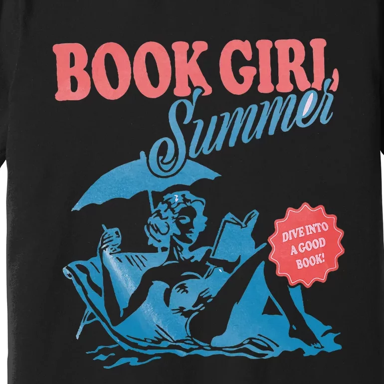 Retro Book Girl Summer Bookish Vacation Funny Reader Premium T-Shirt