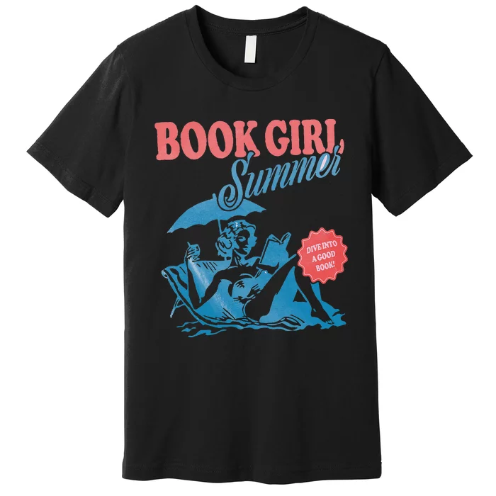 Retro Book Girl Summer Bookish Vacation Funny Reader Premium T-Shirt