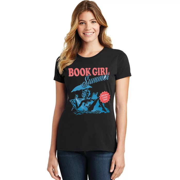 Retro Book Girl Summer Bookish Vacation Funny Reader Women's T-Shirt