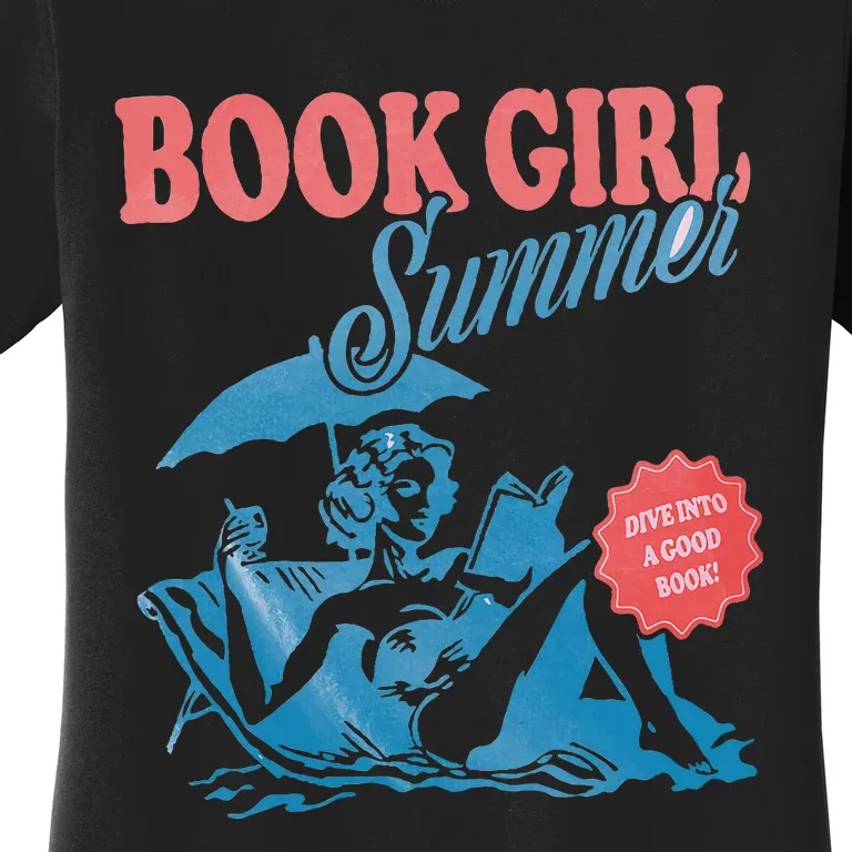 Retro Book Girl Summer Bookish Vacation Funny Reader Women's T-Shirt