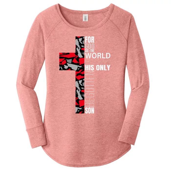 Red Black Gray Christian Cross Bible Verse Gifts Graphic Women's Perfect Tri Tunic Long Sleeve Shirt