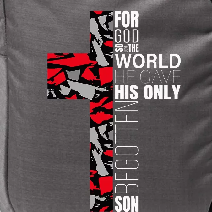 Red Black Gray Christian Cross Bible Verse Gifts Graphic Impact Tech Backpack