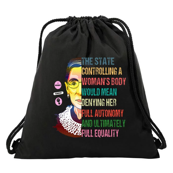 Ruth Bader Ginsburg P.R.O C.H.O.I.C.E My Body My Choice Feminist Drawstring Bag