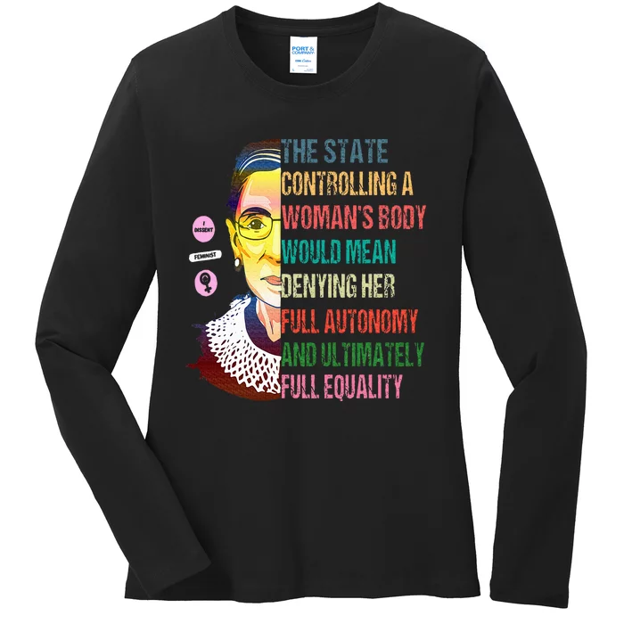 Ruth Bader Ginsburg P.R.O C.H.O.I.C.E My Body My Choice Feminist Ladies Long Sleeve Shirt