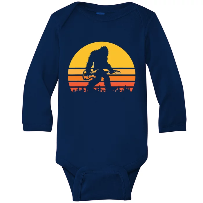 Retro Bigfoot Guitar Vintage Sasquatch Rocker Tee Baby Long Sleeve Bodysuit