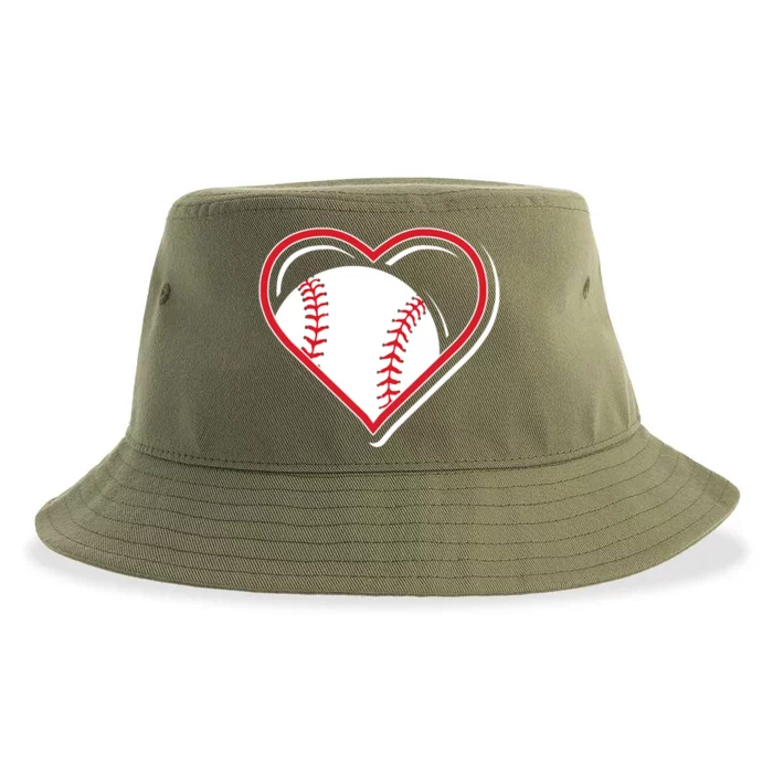 Red Baseball Heart For Baseball Lovers Meaningful Gift Sustainable Bucket Hat