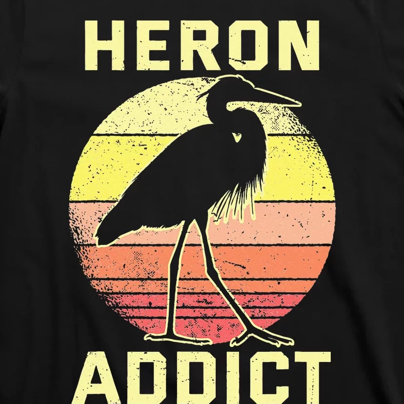 Retro Birding Heron Addict Blue Heron T-Shirt