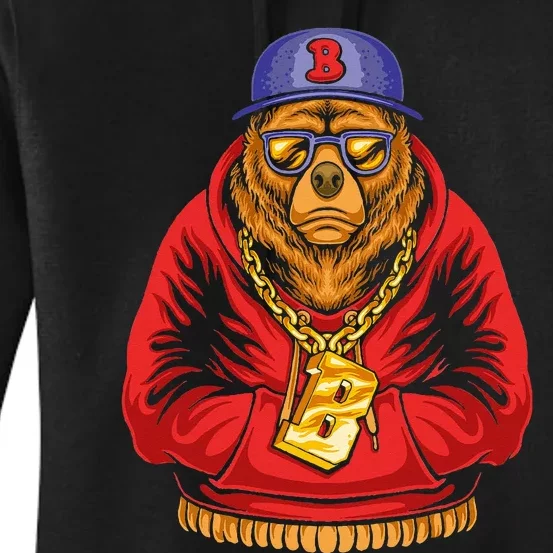 Rapper Bear Hip Hop Teddy Rap Gangster Hippie HipHop Women's Pullover Hoodie