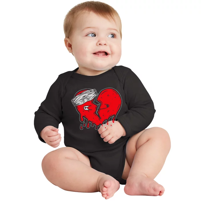 retro Broken Heart Cute Heart broken Love Baby Long Sleeve Bodysuit