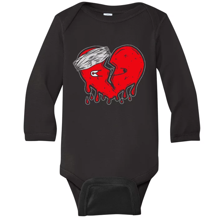 retro Broken Heart Cute Heart broken Love Baby Long Sleeve Bodysuit