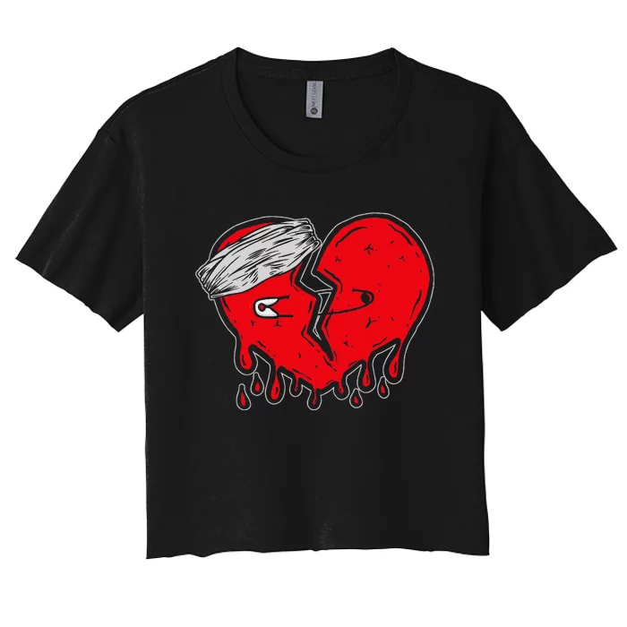 retro Broken Heart Cute Heart broken Love Women's Crop Top Tee