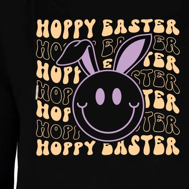 Retro Bunny Hoppy Easter Womens Funnel Neck Pullover Hood