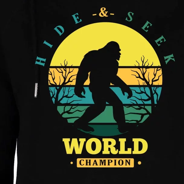 Retro Bigfoot Hide And Seek World Champion Womens Funnel Neck Pullover Hood