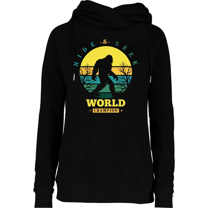 Retro Bigfoot Hide And Seek World Champion Womens Funnel Neck Pullover Hood