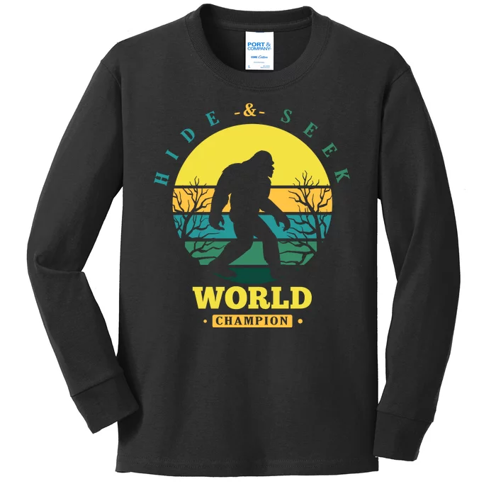 Retro Bigfoot Hide And Seek World Champion Kids Long Sleeve Shirt