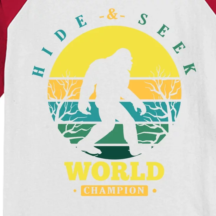 Retro Bigfoot Hide And Seek World Champion Kids Colorblock Raglan Jersey