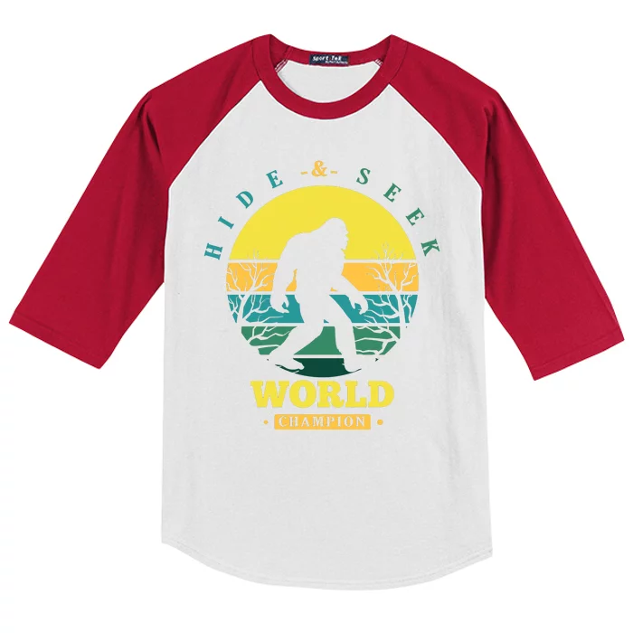 Retro Bigfoot Hide And Seek World Champion Kids Colorblock Raglan Jersey