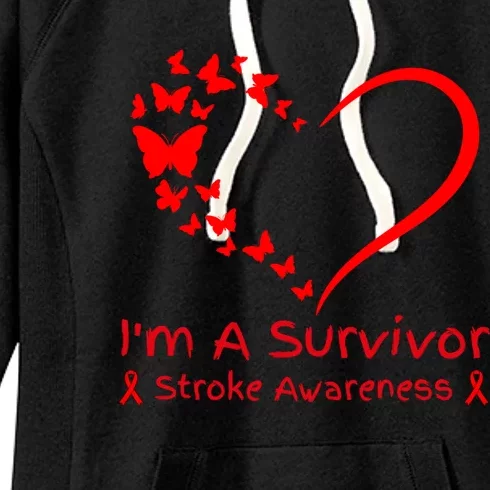 Red Butterfly Heart IM A Survivor Stroke Awareness Month Meaningful Gift Women's Fleece Hoodie