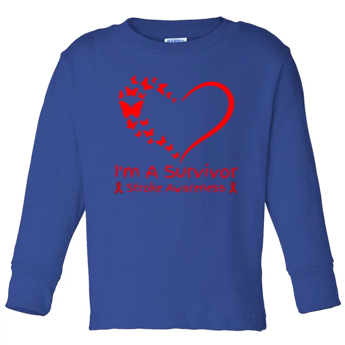 Red Butterfly Heart IM A Survivor Stroke Awareness Month Meaningful Gift Toddler Long Sleeve Shirt