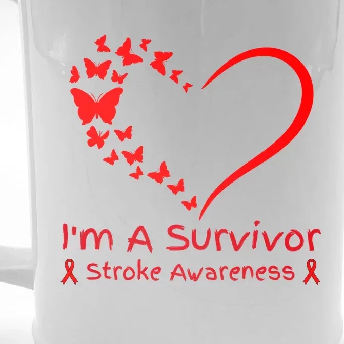 Red Butterfly Heart IM A Survivor Stroke Awareness Month Meaningful Gift Front & Back Beer Stein