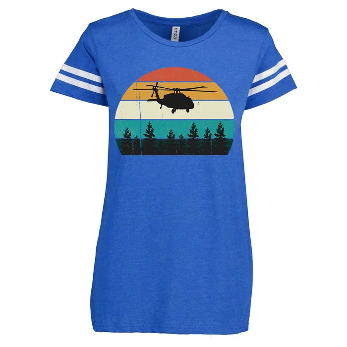 Retro Black Hawk Helicopter Pilot Vintage Air War Sunset Enza Ladies Jersey Football T-Shirt