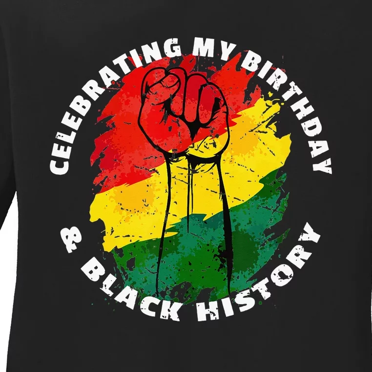 Retro Black History Month Birthday February Ladies Long Sleeve Shirt