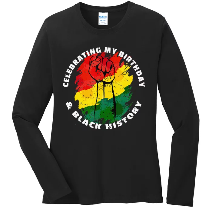 Retro Black History Month Birthday February Ladies Long Sleeve Shirt