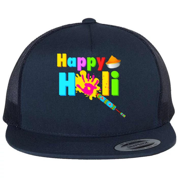 Rang Barse Happy Holi Great Gift Flat Bill Trucker Hat