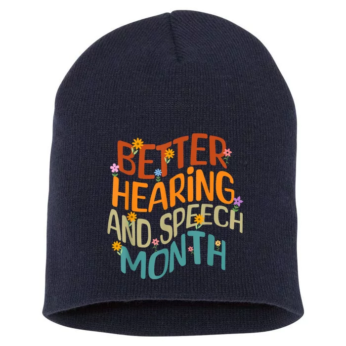 Retro Better Hearing And Speech Month Speech Pathologist SLP Short Acrylic Beanie